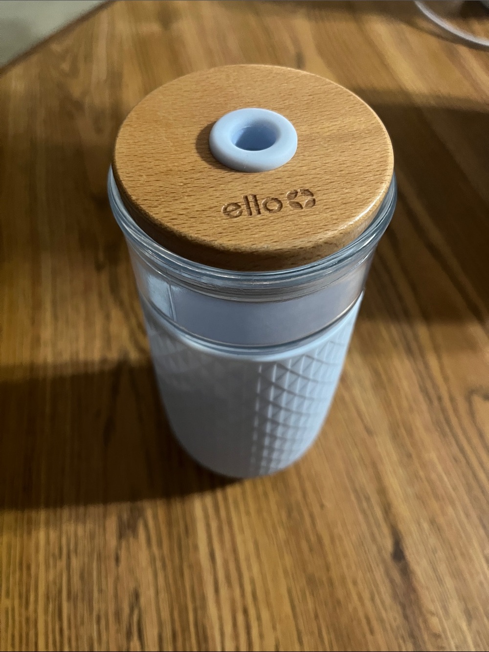 Baby Blue Ello Glass Water Bottle with Bamboo Lid -